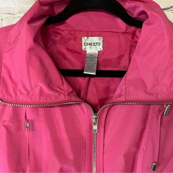 Chico’s (2) Raspberry Pink Cropped Barbiecore Zip Up Funnel Neck Jacket Size L - Picture 2 of 10